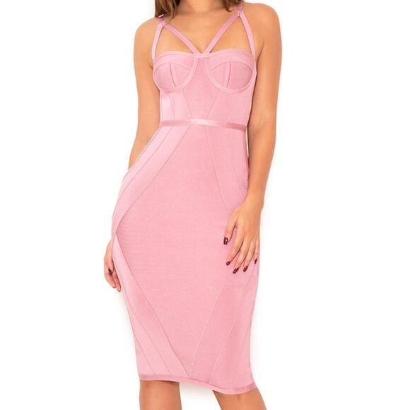House of CB Tobie Pink Bandage Dress Size M Bodycon Midi - Picture 2 of 8